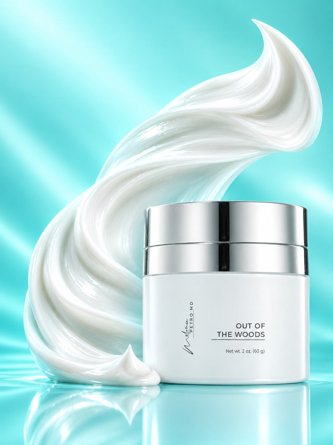 Out of the Woods with a magnified white cream sculpture in glossy aqua light