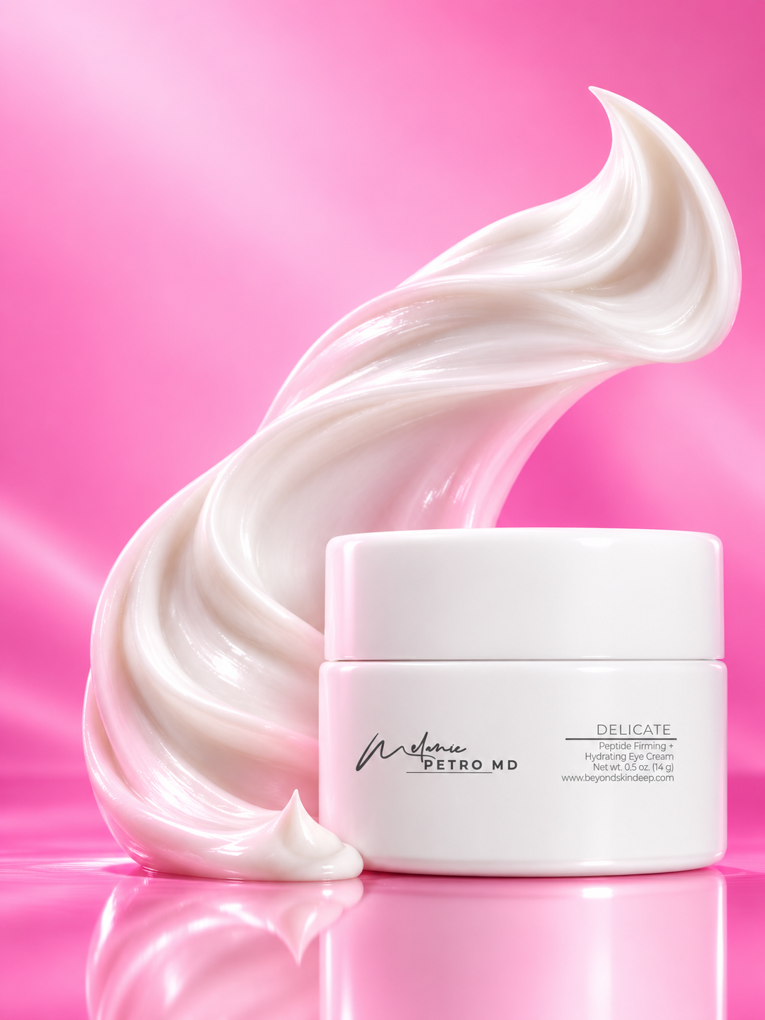 Delicate Eye Cream framed by an illustrative white cream swirl